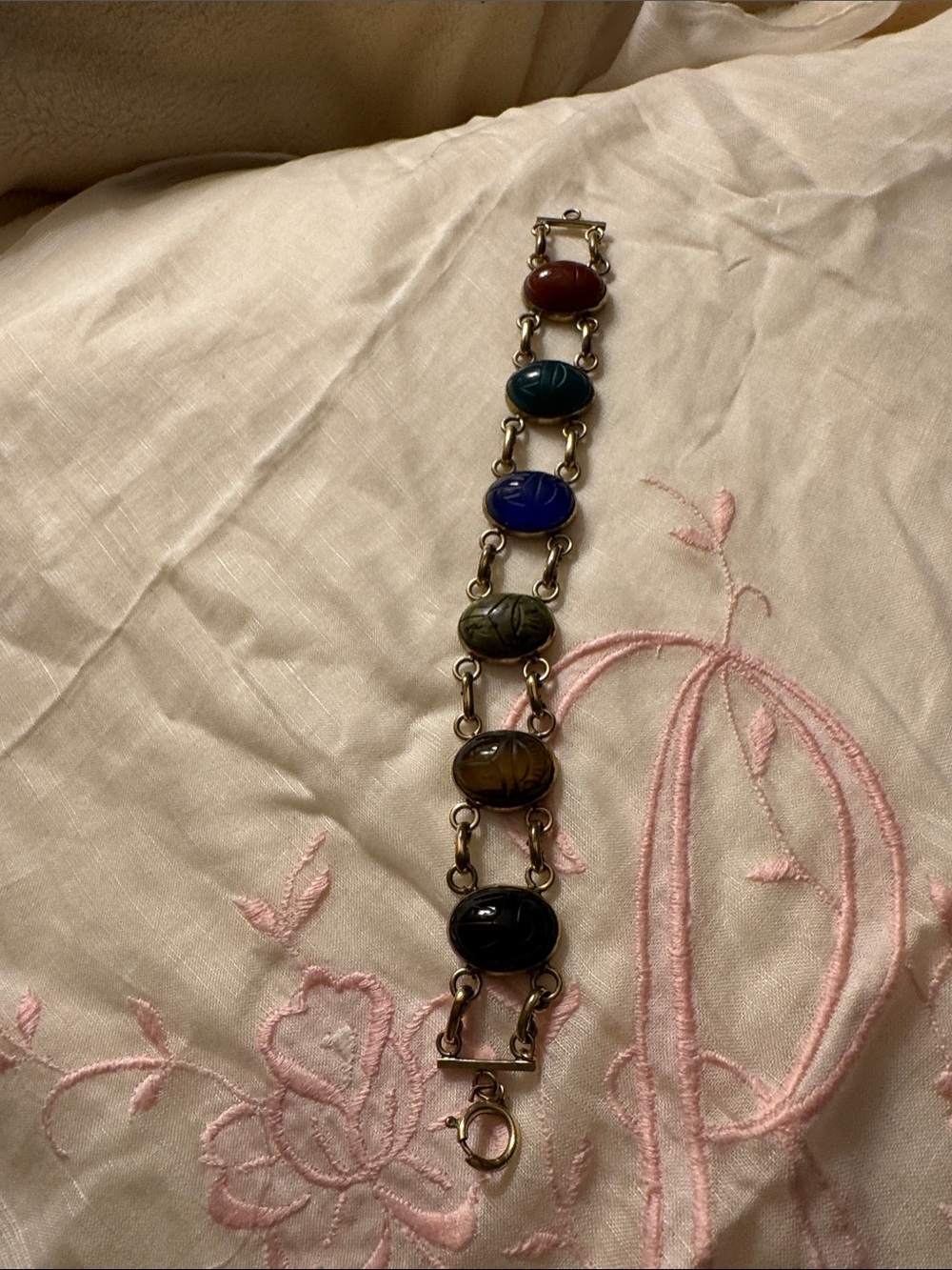 Multi-Color Cabochon Link Bracelet - Handcrafted Style